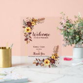 秋ブルゴーニュ素朴ーフローラへようこそ結婚 アクリルサイン (ウェディング)