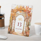 秋ブルゴーニュ結婚ーフローラのテーブル番号 台座サイン (インサイチュ)