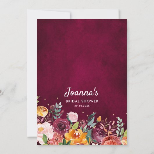 秋ブルゴーニュ赤面フローラブライダルシャワーゲーム 招待状 (裏面)