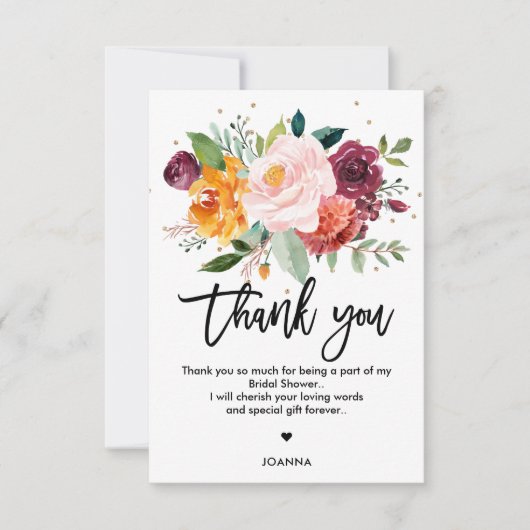 秋ブルゴーニュ赤面フローラブロッサムブライダルシャワー サンキューカード (正面)