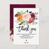 秋ブルゴーニュ赤面フローラブロッサムブライダルシャワー サンキューカード (正面/裏面)