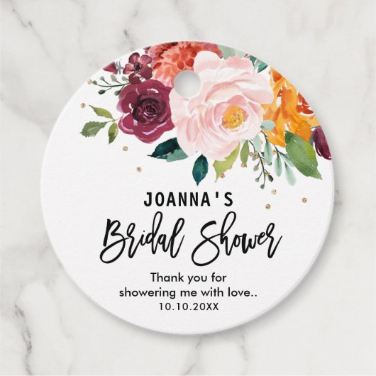 秋ブルゴーニュ赤面フローラブロッサムブライダルシャワー フェイバータグ (正面)