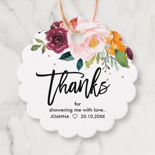 秋ブルゴーニュ赤面フローラブロッサムブライダルシャワー フェイバータグ (正面)