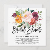 秋ブルゴーニュ赤面フローラブロッサムブライダルシャワー 招待状 (正面)