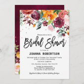 秋ブルゴーニュ赤面フローラブロッサムブライダルシャワー 招待状 (正面/裏面)