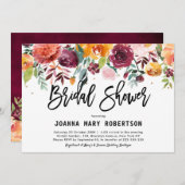 秋ブルゴーニュ赤面フローラブロッサムブライダルシャワー 招待状 (正面/裏面)