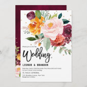 秋ブルゴーニュ赤面フローラブロッサム結婚ズ 招待状 (正面/裏面)