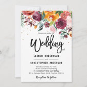 秋ブルゴーニュ赤面フローラブロッサム結婚ズ 招待状 (正面)