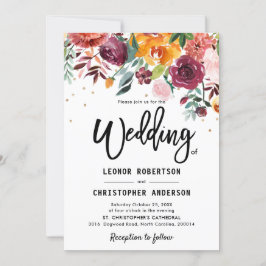 秋ブルゴーニュ赤面フローラブロッサム結婚ズ 招待状