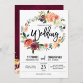 秋ブルゴーニュ赤面フローラブロッサム結婚ズ 招待状 (正面/裏面)