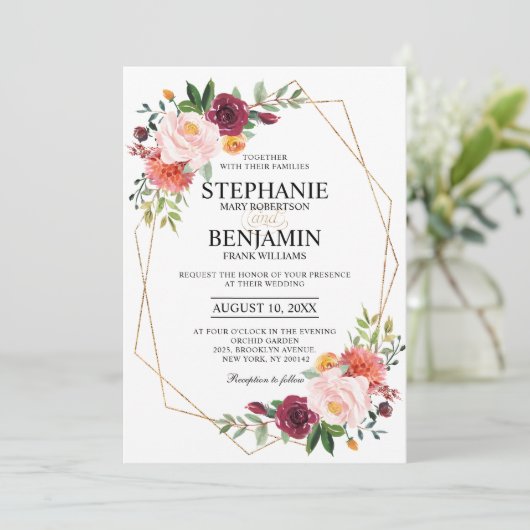 秋ブルゴーニュ赤面フローラ幾何結婚の 招待状 (スタンド正面)