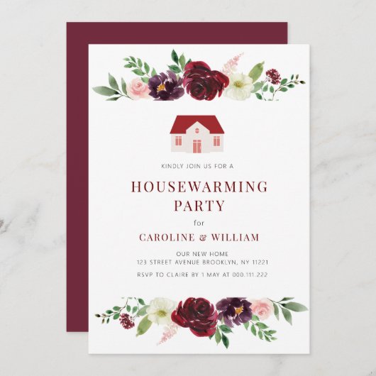 秋ブルゴーニュ赤面フローラ引っ越し祝いパーティー 招待状 (正面/裏面)