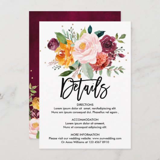 秋ブルゴーニュ赤面フローラ結婚ズ詳細 エンクロージャーカード (正面/裏面)