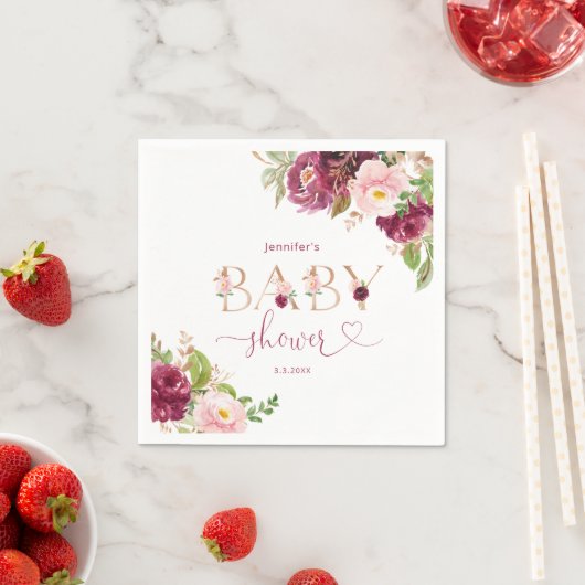 秋ブルゴーニュ金ゴールドフローラ赤ちゃんシャワーナプキン スタンダードカクテルナプキン (インサイチュ)