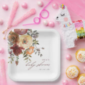 秋ブルゴーニュ&オレンジフラワーベビーシャワー ペーパープレート (パーティー)