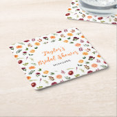 秋ブルゴーニュ&オレンジフローラブライダルシャワー スクエアペーパーコースター (アングル)