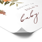 秋ブルゴーニュ&オレンジフローラベビーシャワーウェルカム ポスター (角)