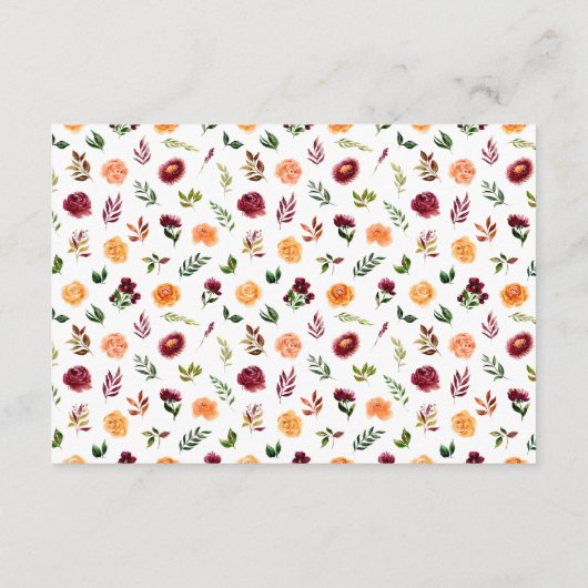 秋ブルゴーニュ・オレンジ結婚フローラの宿泊施設 エンクロージャーカード (裏面)