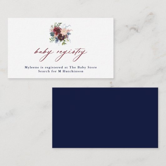 秋ブルゴーニュ&ネイビー花ベビーレジストリ エンクロージャーカード (正面/裏面)