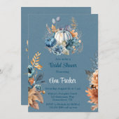 秋ブルーオレンジカボンプキンピーニーブライダルシャワー 招待状 (正面/裏面)