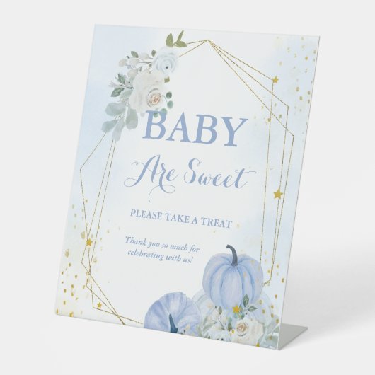 秋ブルーカボチャ男の子の赤ちゃんシャワーお気に入りのサイン 台座サイン (正面)