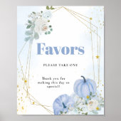 秋ブルーカボチャ男の子の赤ちゃんシャワー好意サイン ポスター (正面)