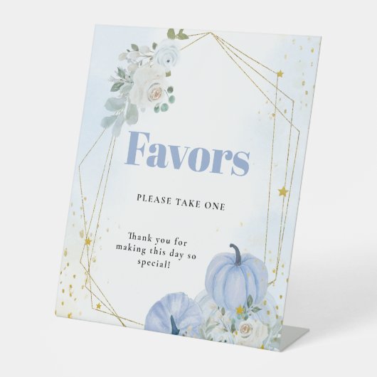 秋ブルーカボチャ男の子の赤ちゃんシャワー好意サイン 台座サイン (正面)