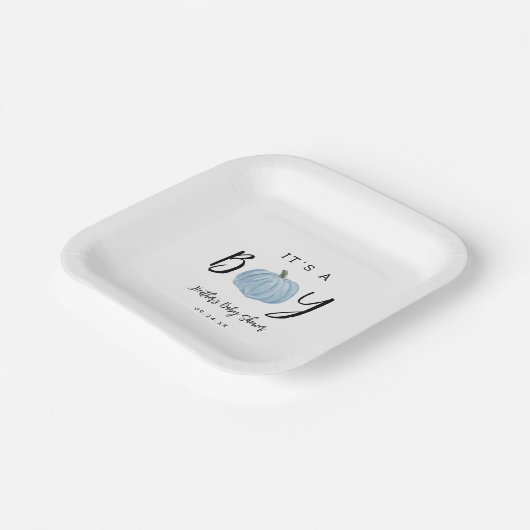 秋ブルーカボチャ男の子の赤ちゃんシャワー ペーパープレート (傾斜あり)