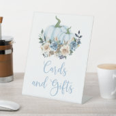 秋ブルーカボチャ男の子シャワーカードとギフトペデス 台座サイン (インサイチュ)