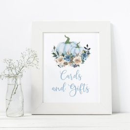 秋ブルーカボチャ男の子シャワーカードとギフト ポスター