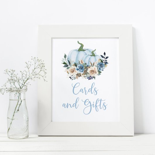 秋ブルーカボチャ男の子シャワーカードとギフト ポスター