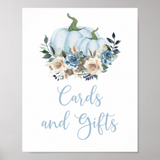 秋ブルーカボチャ男の子シャワーカードとギフト ポスター (正面)