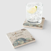 秋ブルーカボチャ素朴キュートグレーウッド ストーンコースター (横)