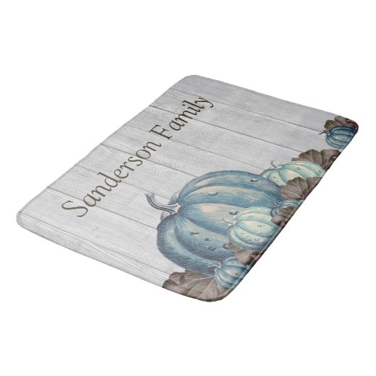 秋ブルーカボチャ素朴キュートグレーウッド バスマット (アングル)