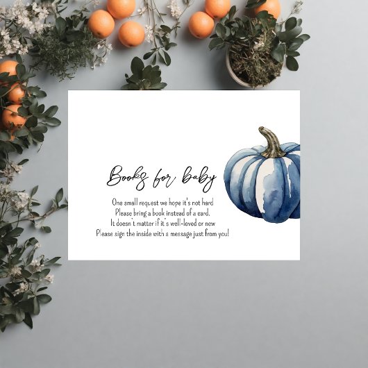 秋ブルーカボチャ赤ちゃんシャワーブックベビー エンクロージャーカード