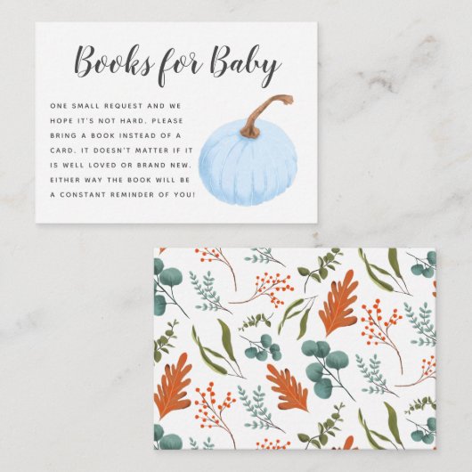 秋ブルーカボチャ赤ちゃんシャワーブックリクエスト エンクロージャーカード (正面/裏面)