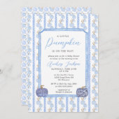 秋ブルーチノイスリーブルーパンプキンベビーシャワー 招待状 (正面/裏面)