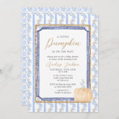 秋ブルーチノイスリーブルーパンプキンベビーシャワーInv 招待状 (正面/裏面)