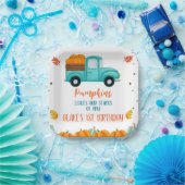 秋ブルートラックオレンジカボンプキンボーイズ誕生日 ペーパープレート (パーティー)