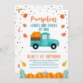 秋ブルートラックオレンジカボンプキンボーイズ誕生日 招待状 (正面/裏面)