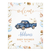 秋ブルーパンプキントラックベビーシャワーウェルカムサイン フォトプリント            (正面)