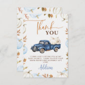 秋ブルーパンプキントラックリトルパンプキンベビーシャワー サンキューカード (正面/裏面)