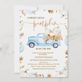 秋ブルーパンプキントラックリトルパンプキンベビーシャワー 招待状 (正面)