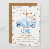 秋ブルーパンプキントラックリトルパンプキン誕生日 招待状 (正面/裏面)