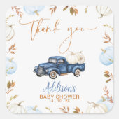 秋ブルーパンプキントラック赤ちゃんシャワー優先ステッカー スクエアシール (正面)