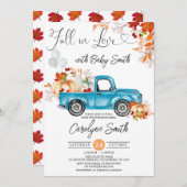 秋ブルーパンプキンピックアップトラックベビーシャワー 招待状 (正面/裏面)