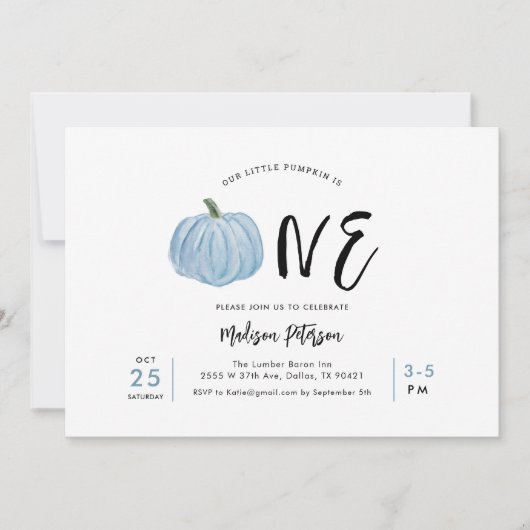 秋ブルーパンプキンファースト・ボーイズバースデーパーティー 招待状 (正面)