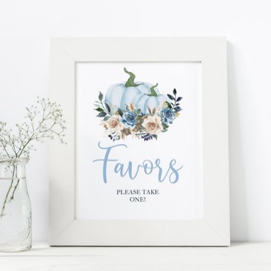 秋ブルーパンプキンフローラボーイシャワーの好意 ポスター