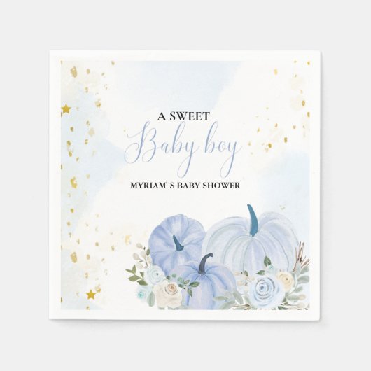 秋ブルーパンプキンフローラボーイベビーシャワー スタンダードカクテルナプキン (正面)