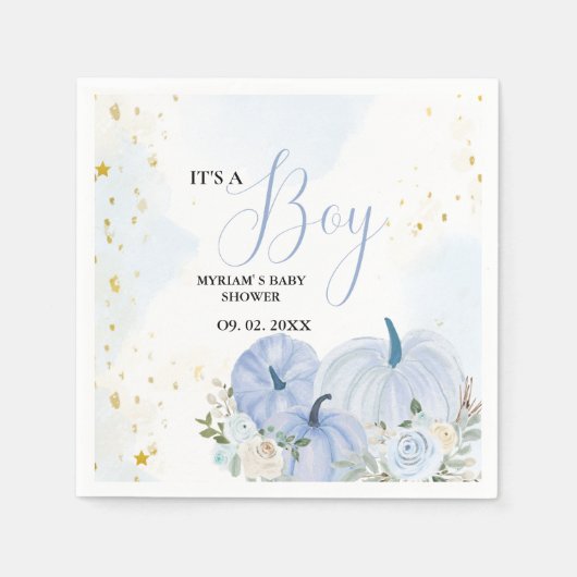 秋ブルーパンプキンフローラボーイベビーシャワー スタンダードカクテルナプキン (正面)